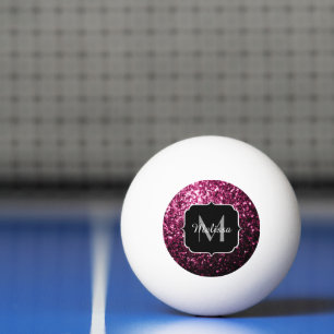 Pelota De Ping Pong Monograma brillante con brillo rosa oscuro