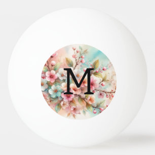 Pelota De Ping Pong Monograma de acuarela floral de flores de cerezo r