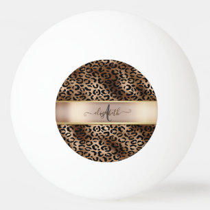Pelota De Ping Pong Monograma de Bronce Negro con Estampado de Leopard