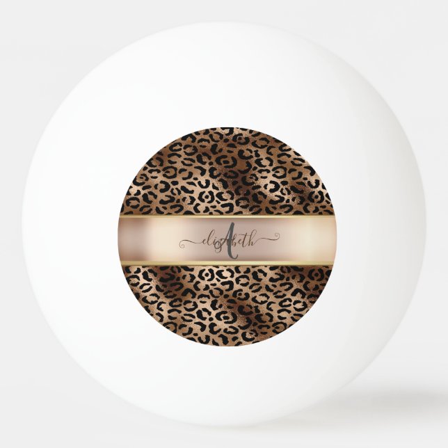 Pelota De Ping Pong Monograma de Bronce Negro con Estampado de Leopard (Anverso)