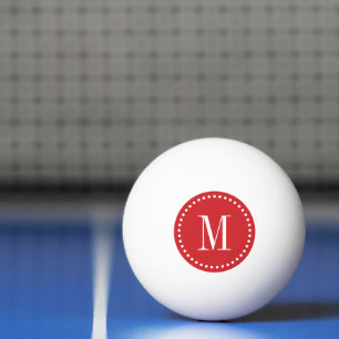 Pelota De Ping Pong Monograma de Círculo Rojo Personalizado