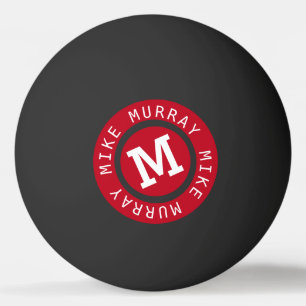 Pelota De Ping Pong monograma de círculo rojo sobre negro