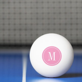 Pelota De Ping Pong Monograma de círculo rosado con puntos personaliza