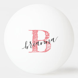 Pelota De Ping Pong Monograma de escritura elegante rosa personalizado