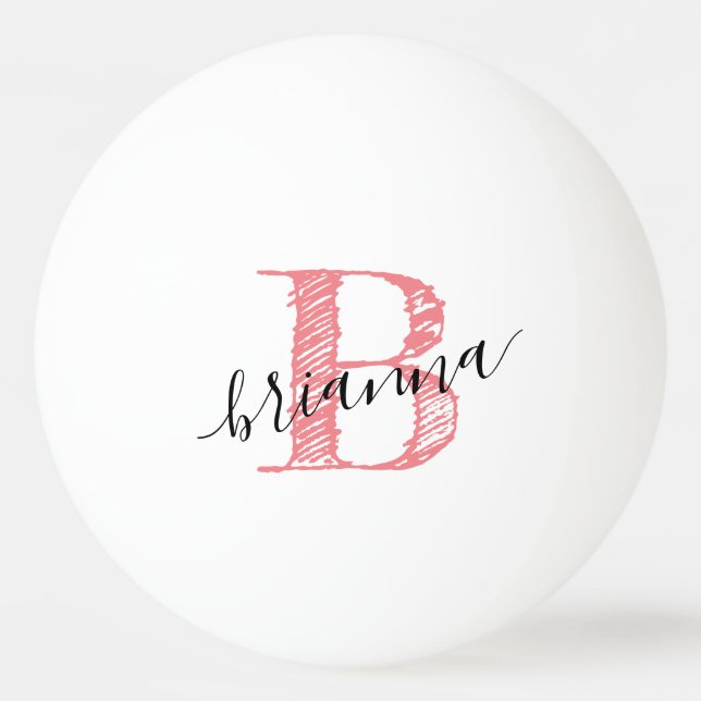 Pelota De Ping Pong Monograma de escritura elegante rosa personalizado (Anverso)