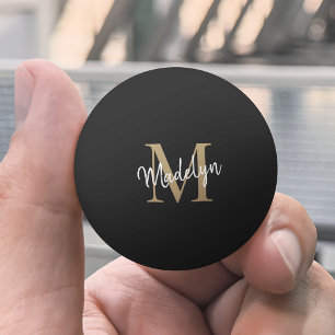Pelota De Ping Pong Monograma de oro negro Elegante guión femenino