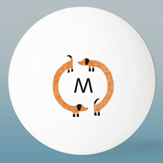 Pelota De Ping Pong Monograma de perros Dachshund Sausage (Fun Dachshund Wiener Sausage Dog personalized monogram initial ping pong ball)