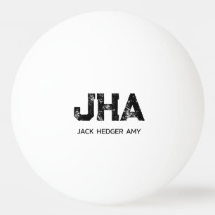 PELOTA DE PING PONG MONOGRAMA DE TRES LETRAS NEGRO MINIMALISTA NOMBRE 