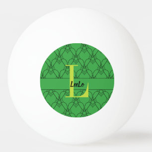 Pelota De Ping Pong Monograma del corazón verde y Personalizado de nom