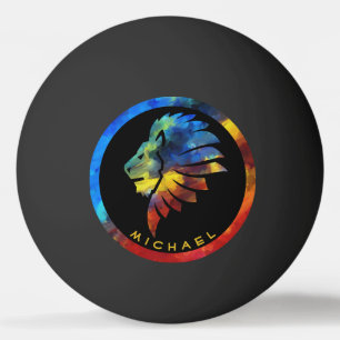 Pelota De Ping Pong Monograma del nombre de la acuarela del león de la