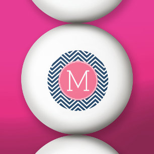 Pelota De Ping Pong Monograma del Personalizado de los chevrons azul y