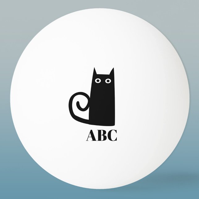 Pelota De Ping Pong Monograma divertido de gato negro (Fun black cat personalized monogram initials ping pong ball)