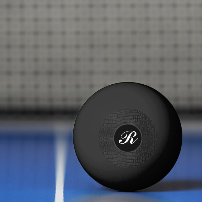 Pelota De Ping Pong Monograma Impresión de cuero negro de cocodrilo (Neto)