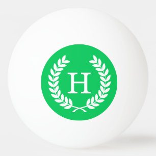 Pelota De Ping Pong Monograma inicial de Laurel de Trigo Blanco Esmera