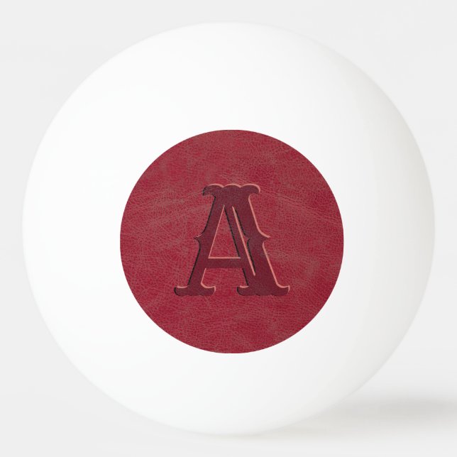 Pelota De Ping Pong Monograma inicial de textura de cuero rojo rústico (Anverso)