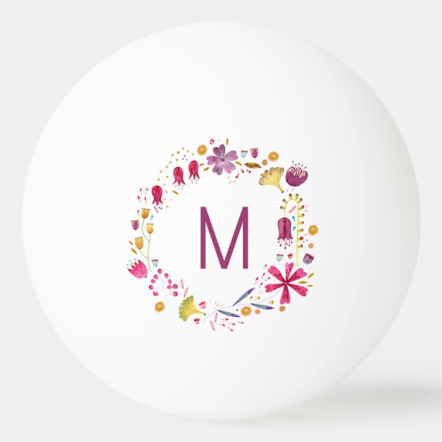 Pelota De Ping Pong Monograma moderno Floral (Anverso)