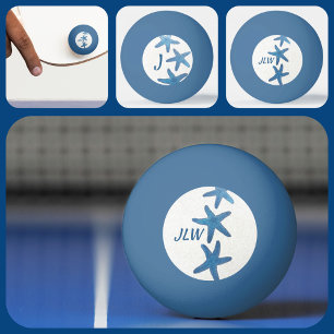 Pelota De Ping Pong Monograma Nautico Personalizado de Starfish Azul