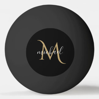 Pelota De Ping Pong Monograma negro y dorado Elegancia de lujo  