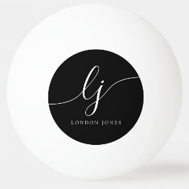 Pelota De Ping Pong Monograma negro y nombre personalizado