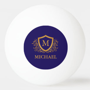 Pelota De Ping Pong Monograma personalizado azul marino y oro