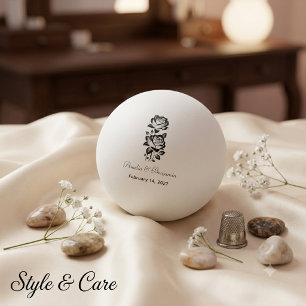 Pelota De Ping Pong Monograma Personalizado Fecha con Rosa Romántica