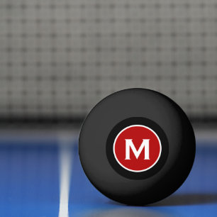 Pelota De Ping Pong Monograma rojo clásico negro moderno
