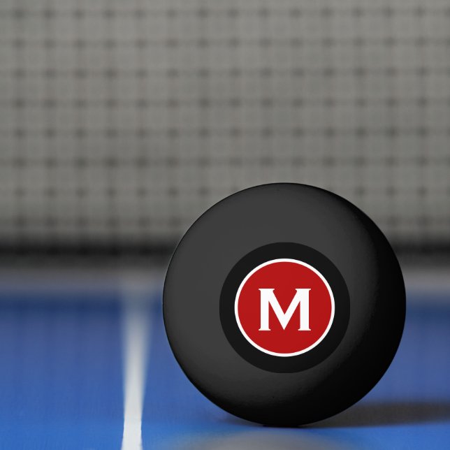 Pelota De Ping Pong Monograma rojo clásico negro moderno (Neto)