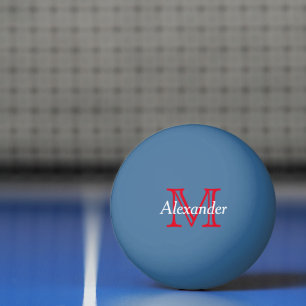 Pelota De Ping Pong Monograma rojo y blanco sobre azul