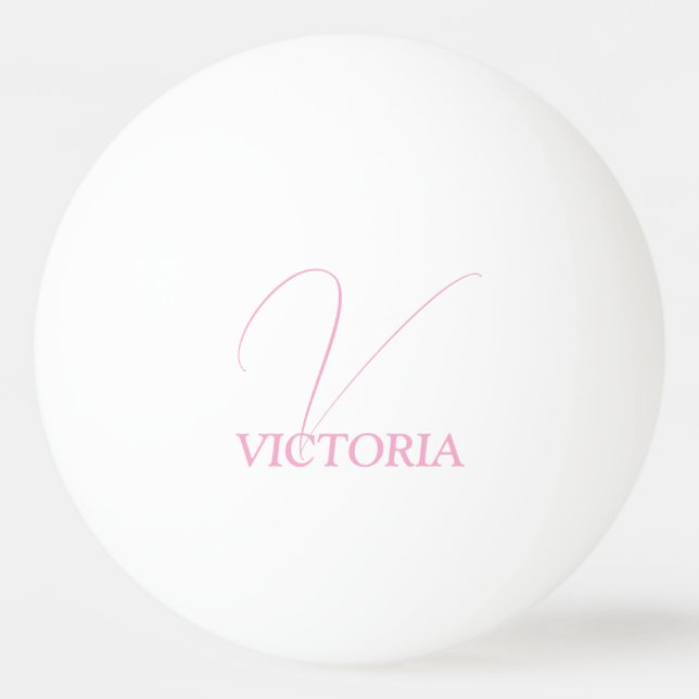 Pelota De Ping Pong Monograma rosa y nombre personalizado (Anverso)