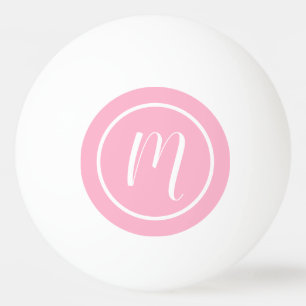 Pelota De Ping Pong Monograma simple rosa claro y blanco