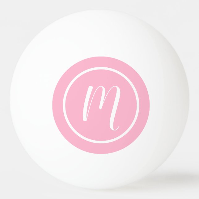 Pelota De Ping Pong Monograma simple rosa claro y blanco (Anverso)