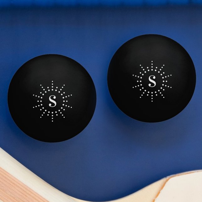 Pelota De Ping Pong Monograma sol radial inicial ráfaga negro (Monogram initial radial sun sunburst black ping pong ball)