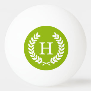 Pelota De Ping Pong Monograma verde de la inicial de la guirnalda del