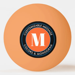 Pelota De Ping Pong Monograma y texto en negrita   Negro Blanco Naranj