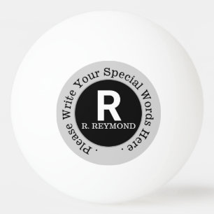 Pelota De Ping Pong monograma y texto personalizado en blanco