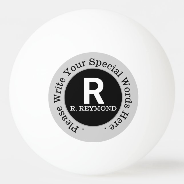 Pelota De Ping Pong monograma y texto personalizado en blanco (Anverso)