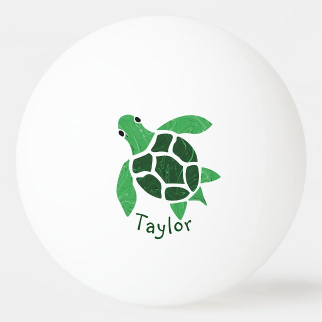 Pelota De Ping Pong Mosaico de la tortuga marina verde Jade con nombre (Anverso)