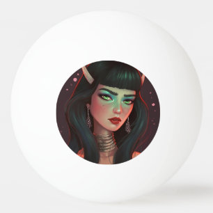 Pelota De Ping Pong Mujer hermosa con cuernos y labios rojos