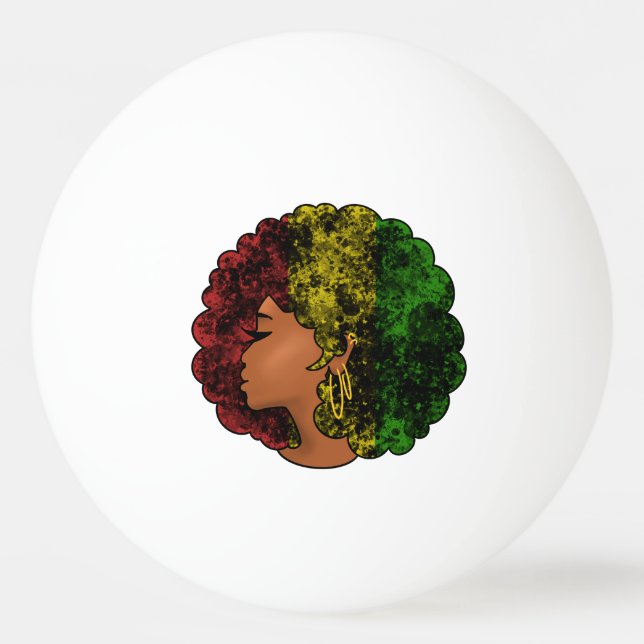 Pelota De Ping Pong Mujer negra rasta afro rojo amarillo verde  (Anverso)
