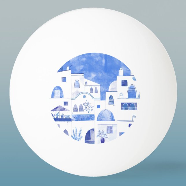 Pelota De Ping Pong Municipio de Santorini Oia (Oia Santorini blue and white watercolor art ping pong ball)