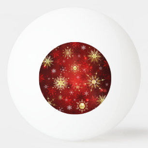 Pelota De Ping Pong Navidades Copos de nieve dorados con fondo rojo
