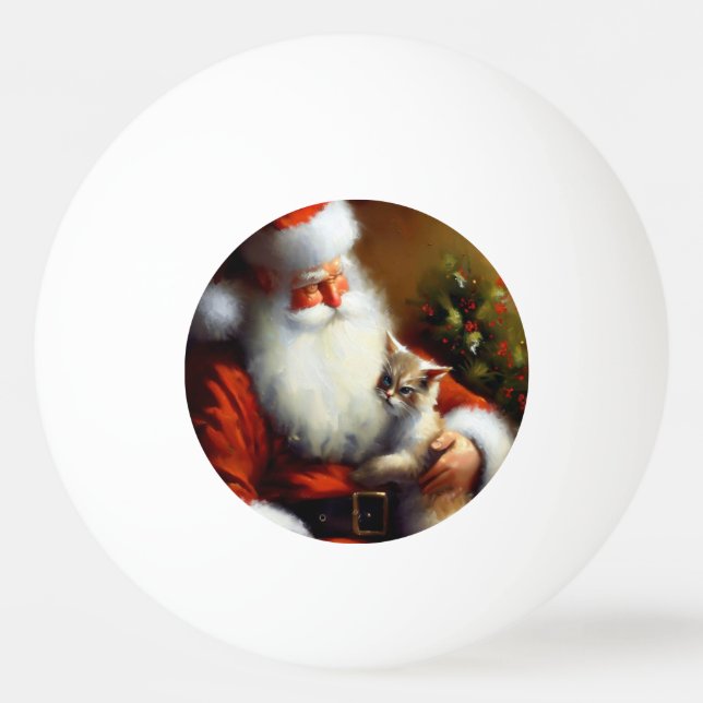 Pelota De Ping Pong Navidades Santa y un gato (3) (Anverso)