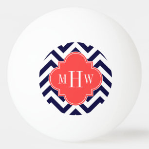 Pelota De Ping Pong Navy Lg Chevron Coral Cuatrefoil 3 Monograma
