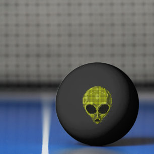 Pelota de Ping Pong Negra con Cabeza de Alien Verd