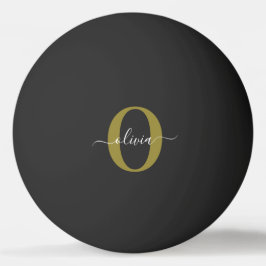 Pelota De Ping Pong Nombre con inicial personalizada en guión negro bl