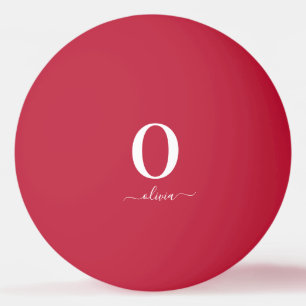 Pelota De Ping Pong Nombre De Guión Monograma Personalizado Rojo Y Bla