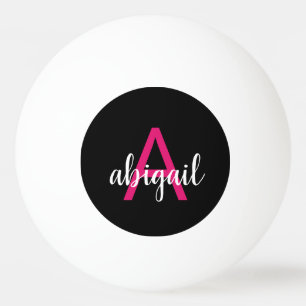 Pelota De Ping Pong Nombre de monograma moderno rosa negro personaliza