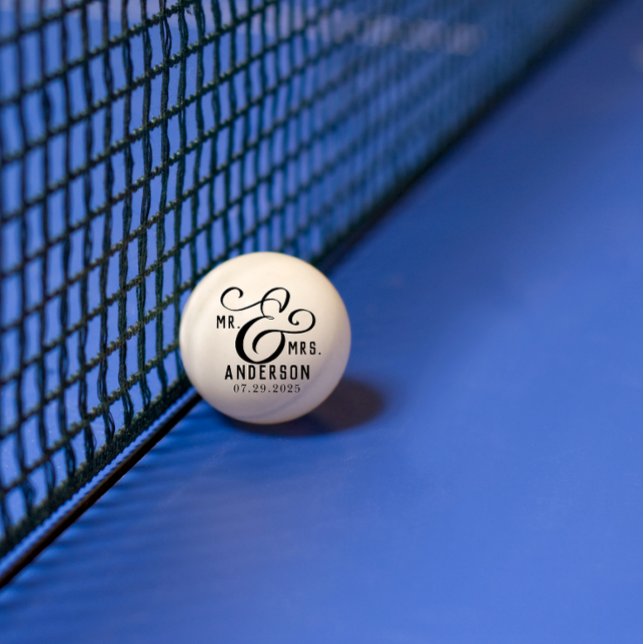 Pelota De Ping Pong Nombre de pareja moderna Fecha Texto negro (Modern Wedding Couple name and date ping pong ball)