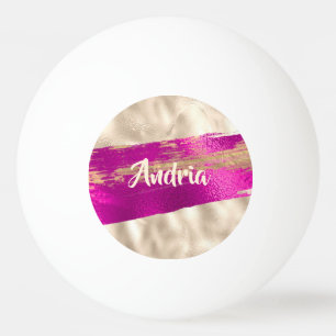 Pelota De Ping Pong Nombre DIY Pincel Texto Fuchsia Platinum Faux Metá