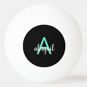 Pelota De Ping Pong Nombre Monograma Personalizado de Chica en Negro y
